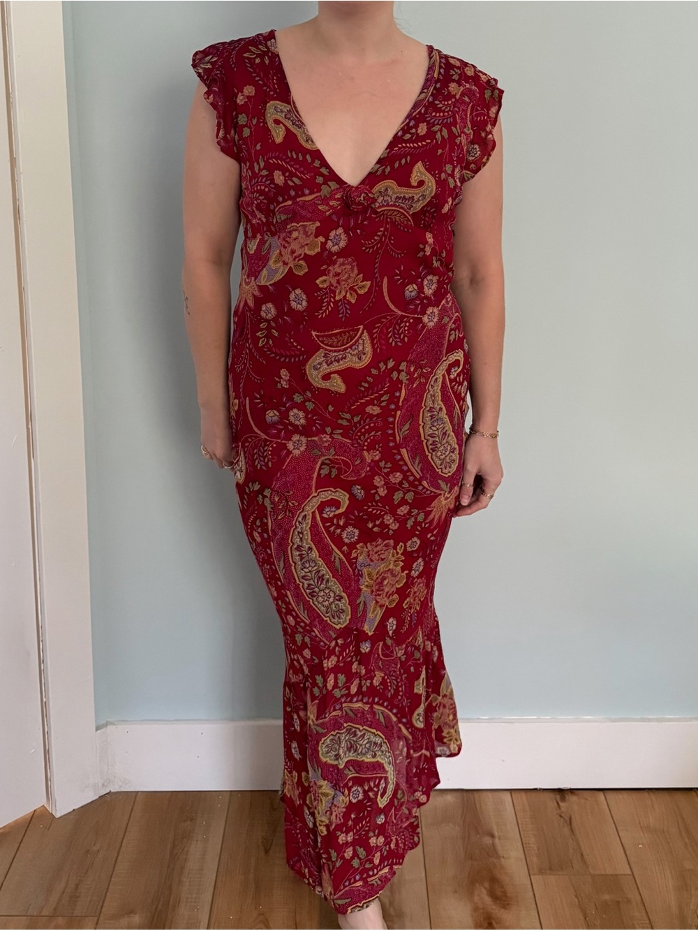 Vintage Papillon Red Paisley Maxi Dress